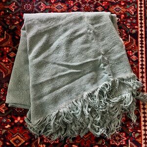 Jade Teal Turquoise Green Linen Throw Blanket